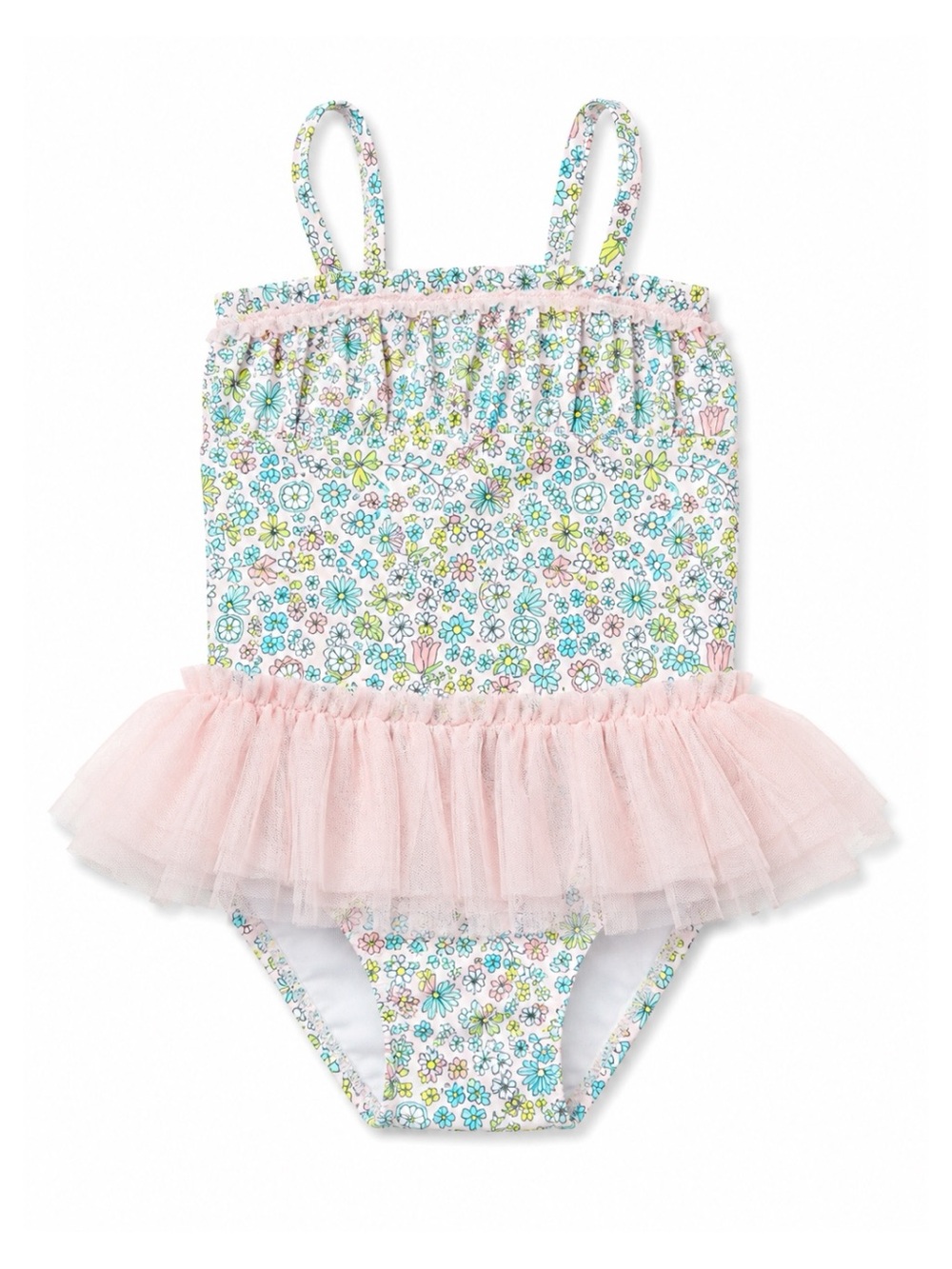 Circo Light Pink & Turquoise Floral Tutu One Piece Swimsuit Toddler Size 18M